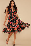 Intended Or Not Black Floral Print Midi Dress