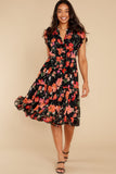 Intended Or Not Black Floral Print Midi Dress