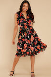 Intended Or Not Black Floral Print Midi Dress