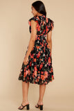 Intended Or Not Black Floral Print Midi Dress