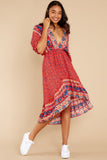 Out Of Envy Red Multi Print Midi Dress