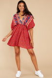 Just The Start Red Multi Print Dress
