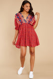 Just The Start Red Multi Print Dress