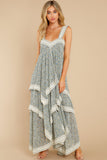 Fall In Love Sage Green Floral Print Maxi Dress (BACKORDER JULY)