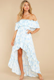 Instant Romance Blue Floral Print High-Low Dress