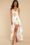 Sunny Delight Ivory Multi Floral Print Maxi Dress