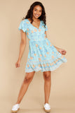 Lover's Embrace Aqua Floral Print Dress