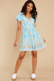 Lover's Embrace Aqua Floral Print Dress