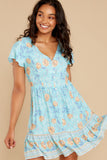 Lover's Embrace Aqua Floral Print Dress