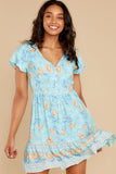 Lover's Embrace Aqua Floral Print Dress