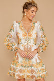 Romantic Dalliance Yellow Floral Print Dress